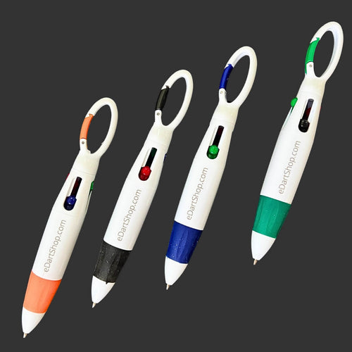 eDart Shop 4 Color Retractable Shuttle Pens with Carabiner Key Chain