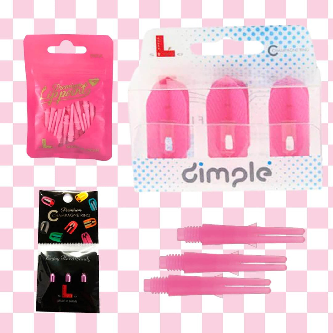 Pretty in Pink Edition – All-in-One L-style Kit - dart flights, shafts, tips, champagne rings